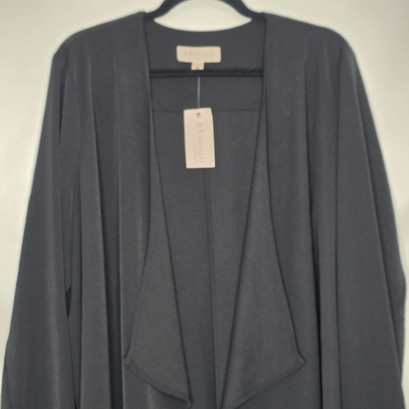 Philosophy Plus Size Long Sleeve Drape Front Jacket Size 2X Black Open Front NEW - Picture 3 of 10